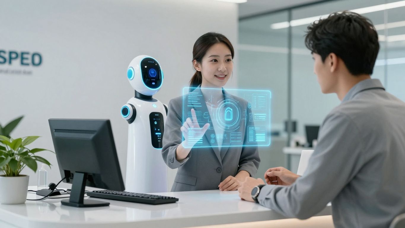 AI assistant in a healthcare reception area.