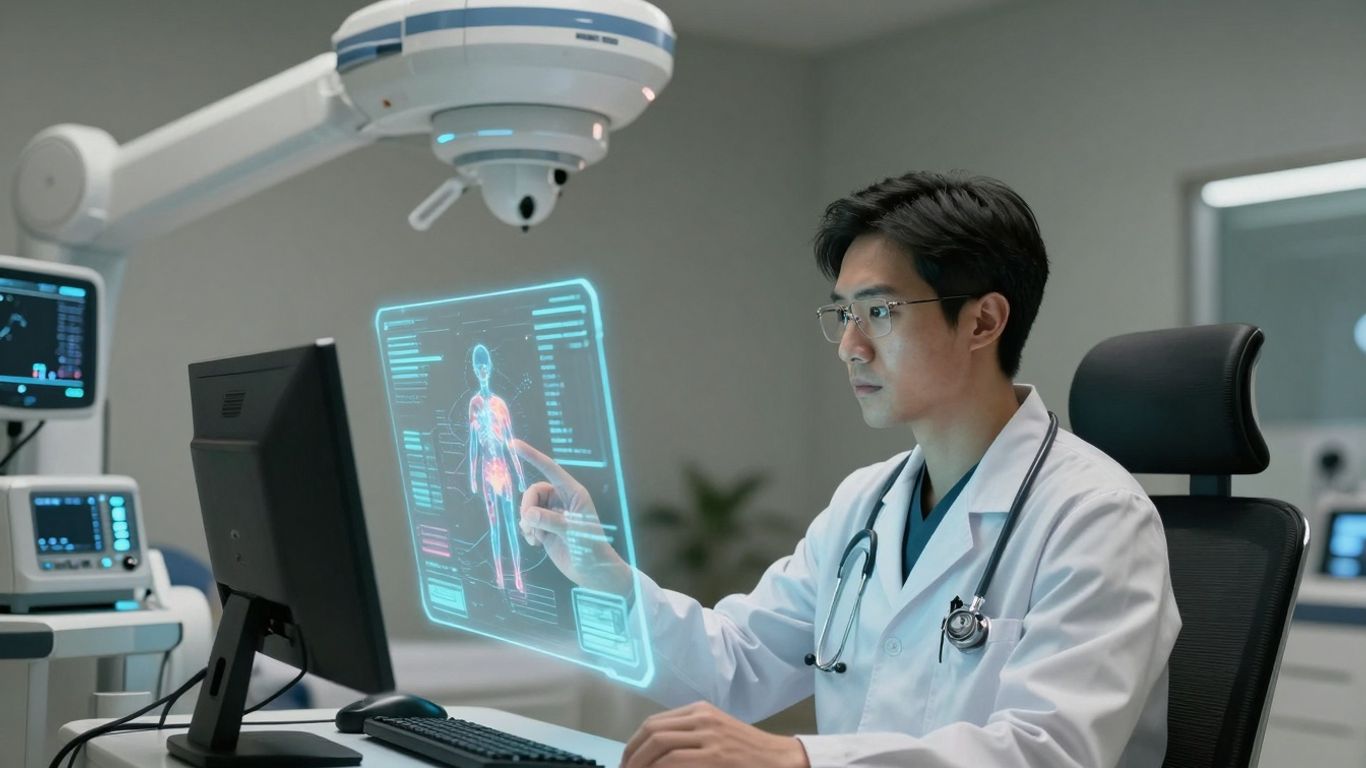 AI interface in a futuristic healthcare setting.