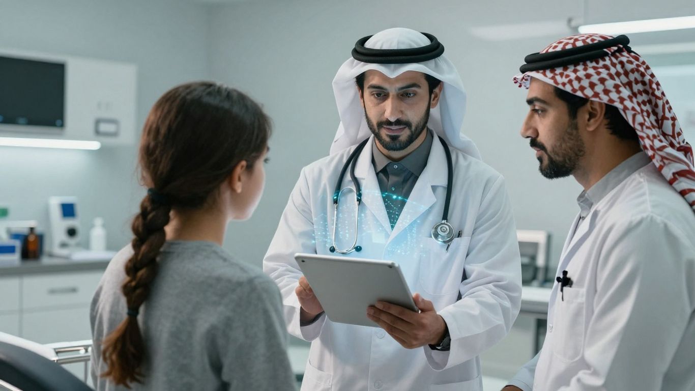 Doctor and patient in a modern healthcare setting.