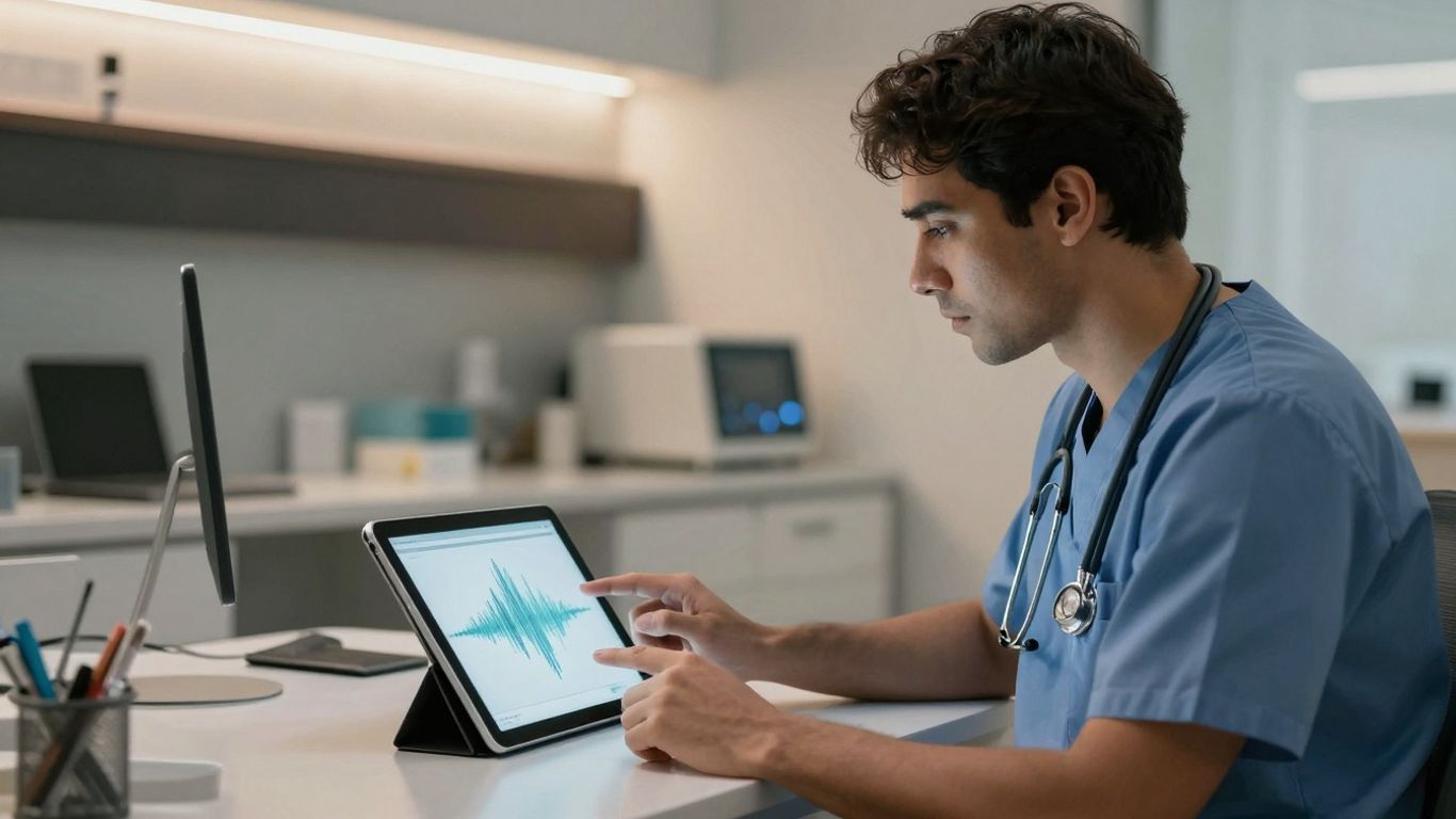 Doctor using tablet in modern medical office