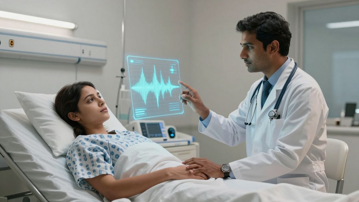Doctor using voice AI interface with patient.