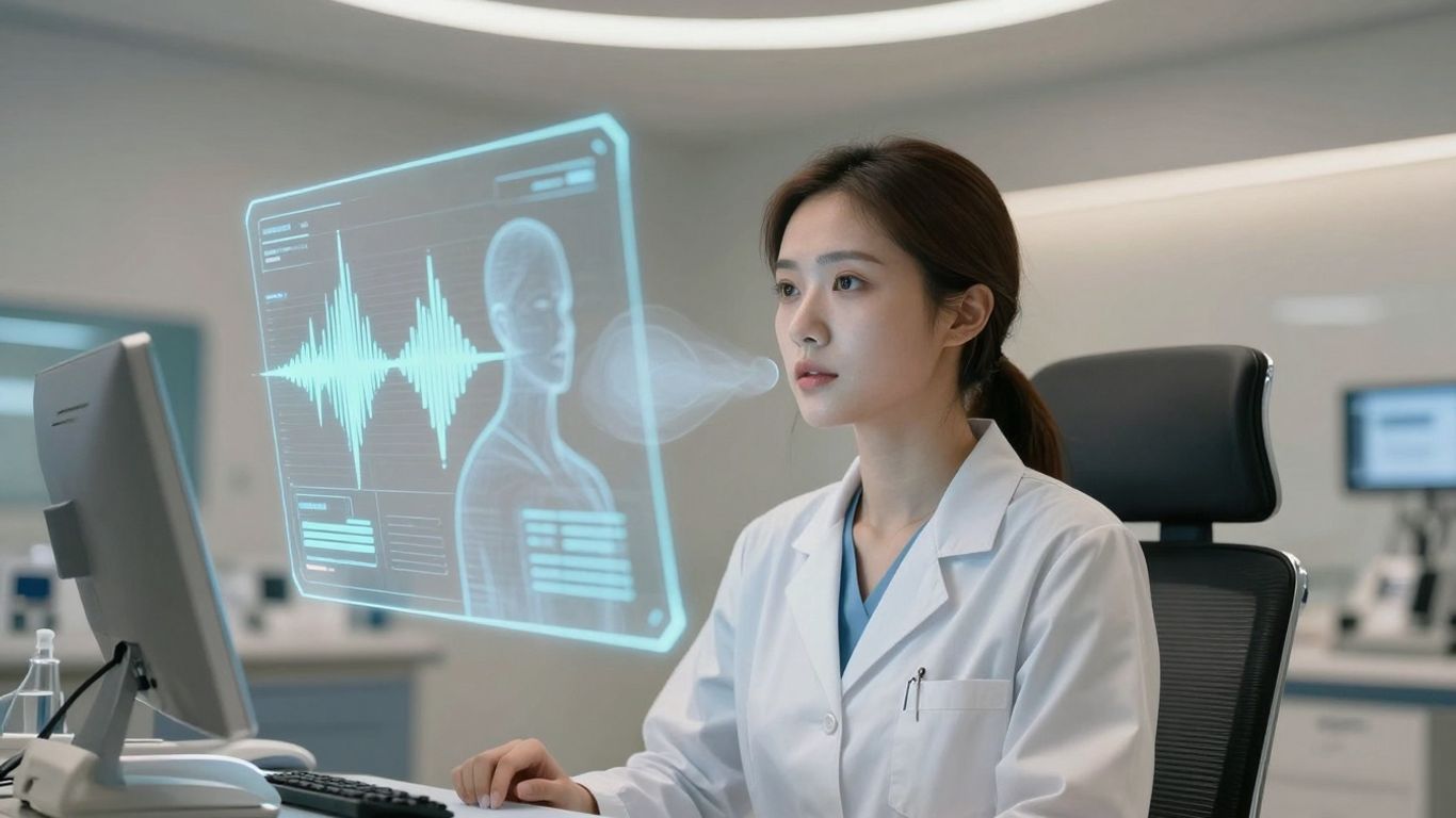 Voice AI in futuristic healthcare setting