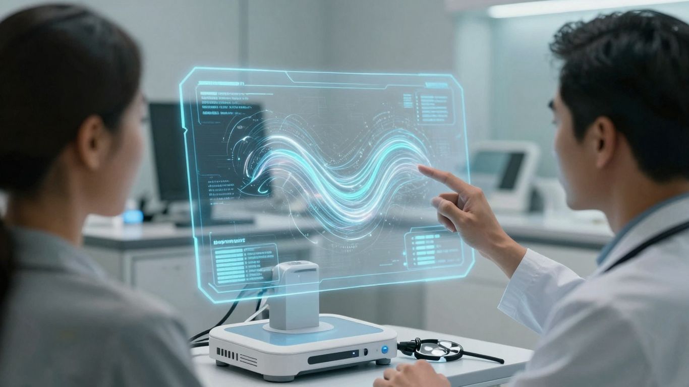 AI voice agent personalizing healthcare with futuristic interface.