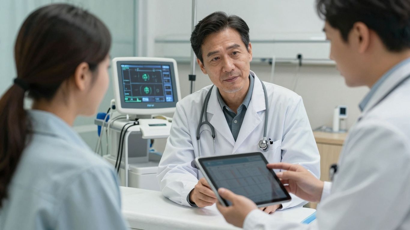 Doctor and patient in a modern hospital room.