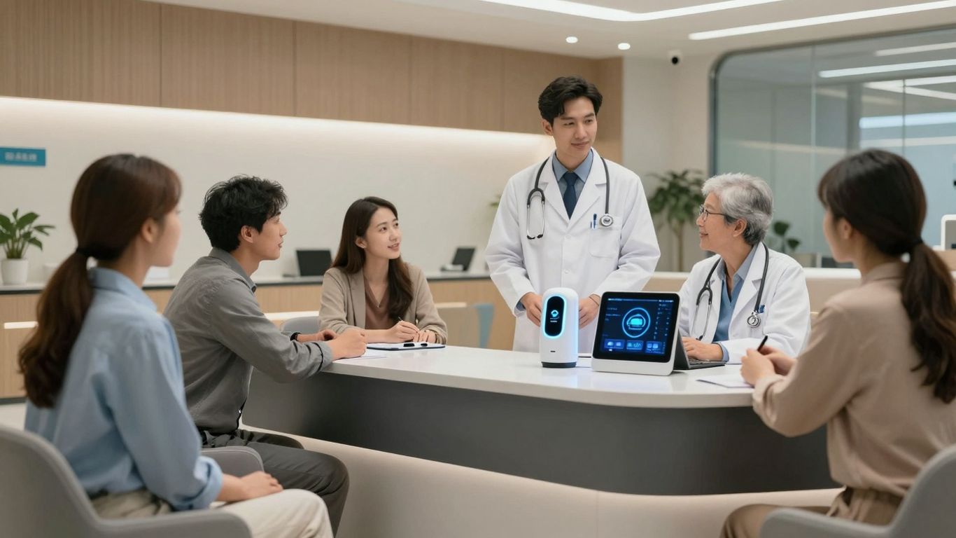 AI voice agent assisting patients and staff in a US healthcare setting.