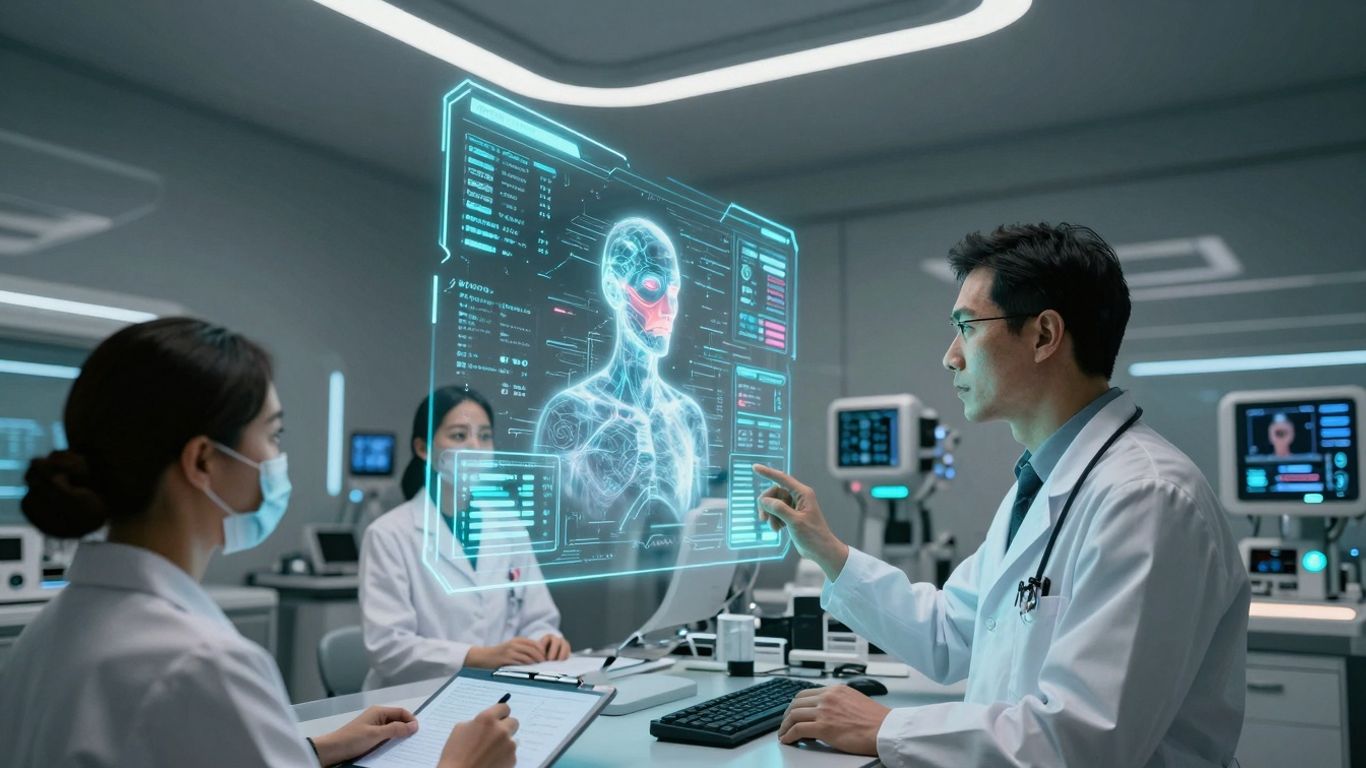 Healthcare AI revolutionizing patient care with technology.