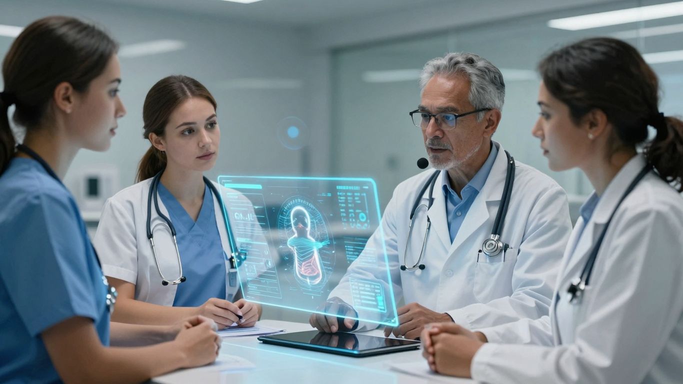 Healthcare professionals using advanced AI for patient care.