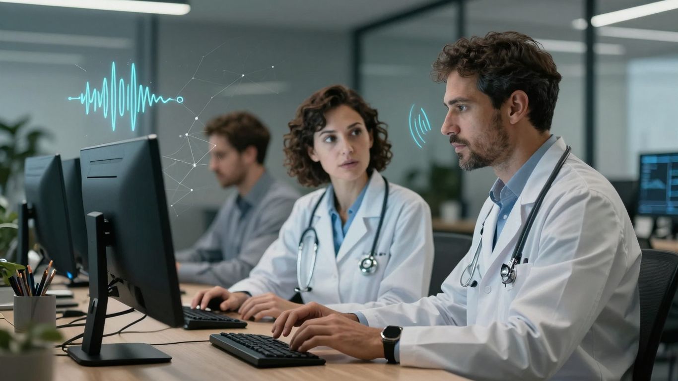 Healthcare professionals using advanced communication technology