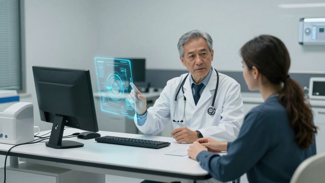 Doctor and patient with integrated AI technology.