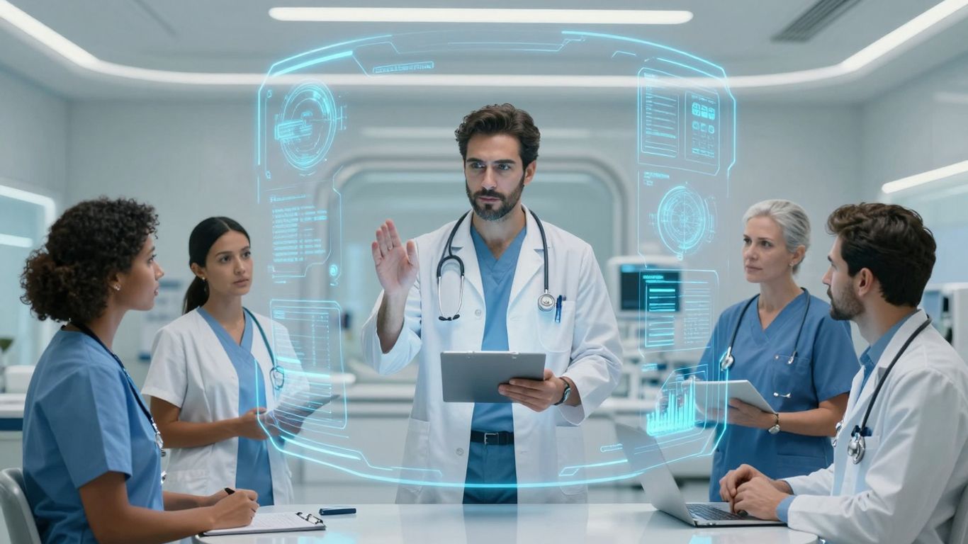 Healthcare professionals using advanced AI technology