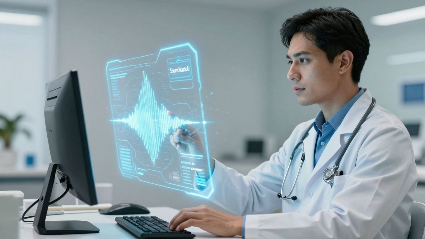SoundHound AI technology in a futuristic healthcare setting.