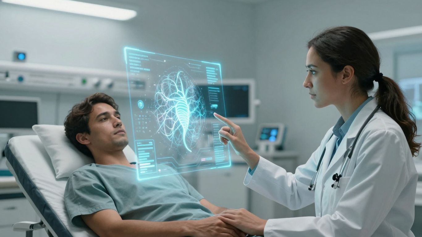 Doctor using AI interface for patient care.
