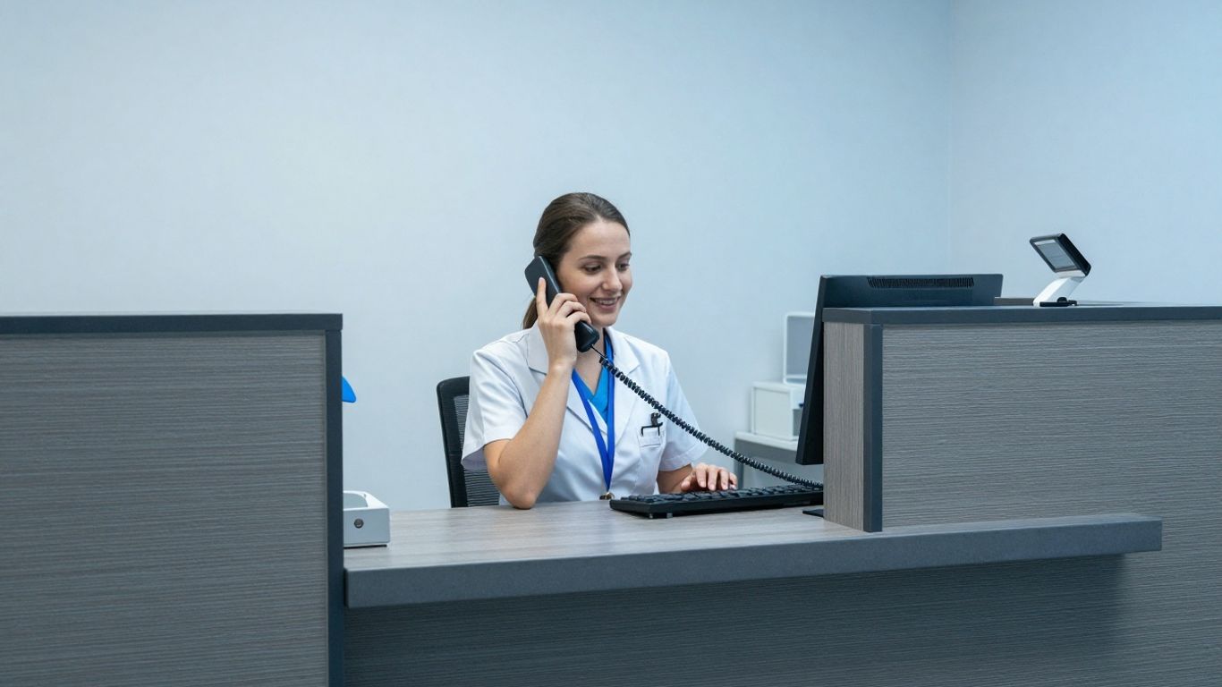 Medical receptionist answering phone 24/7