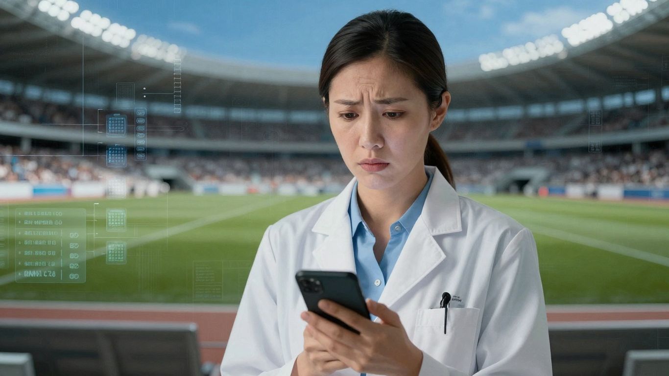 Medical professional with phone, data security background.