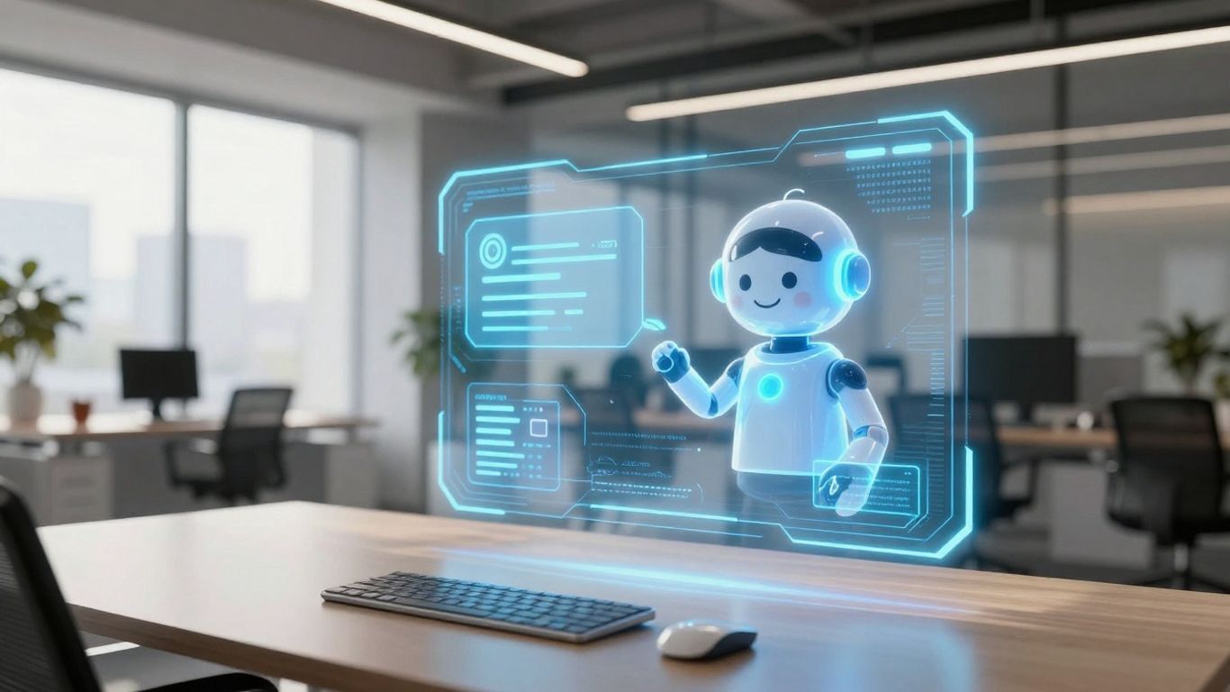 AI chatbot interface in a modern real estate office.