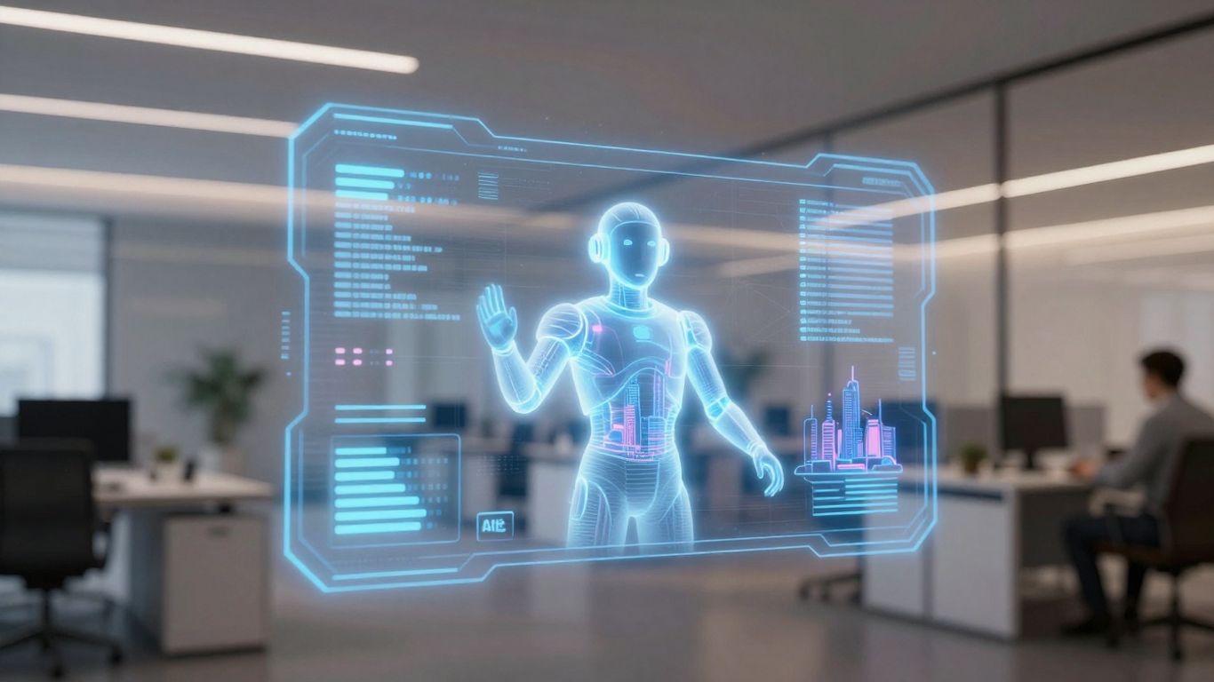 AI chatbot interface in a modern real estate office.