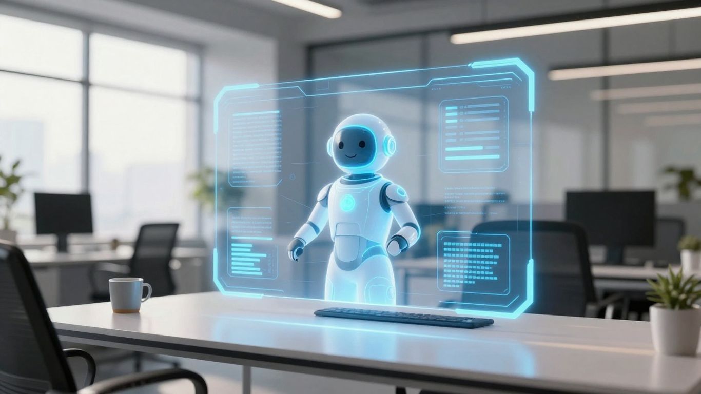 AI chatbot interface in a modern real estate office.