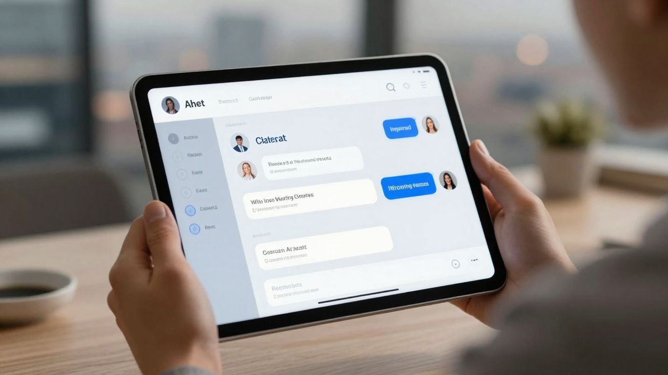 AI chatbot on tablet in real estate setting.