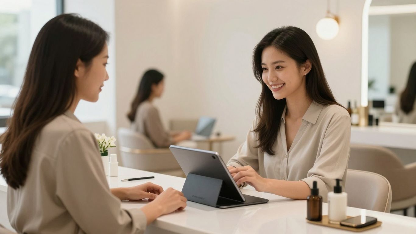 Beauty salon check-in automation with tablet