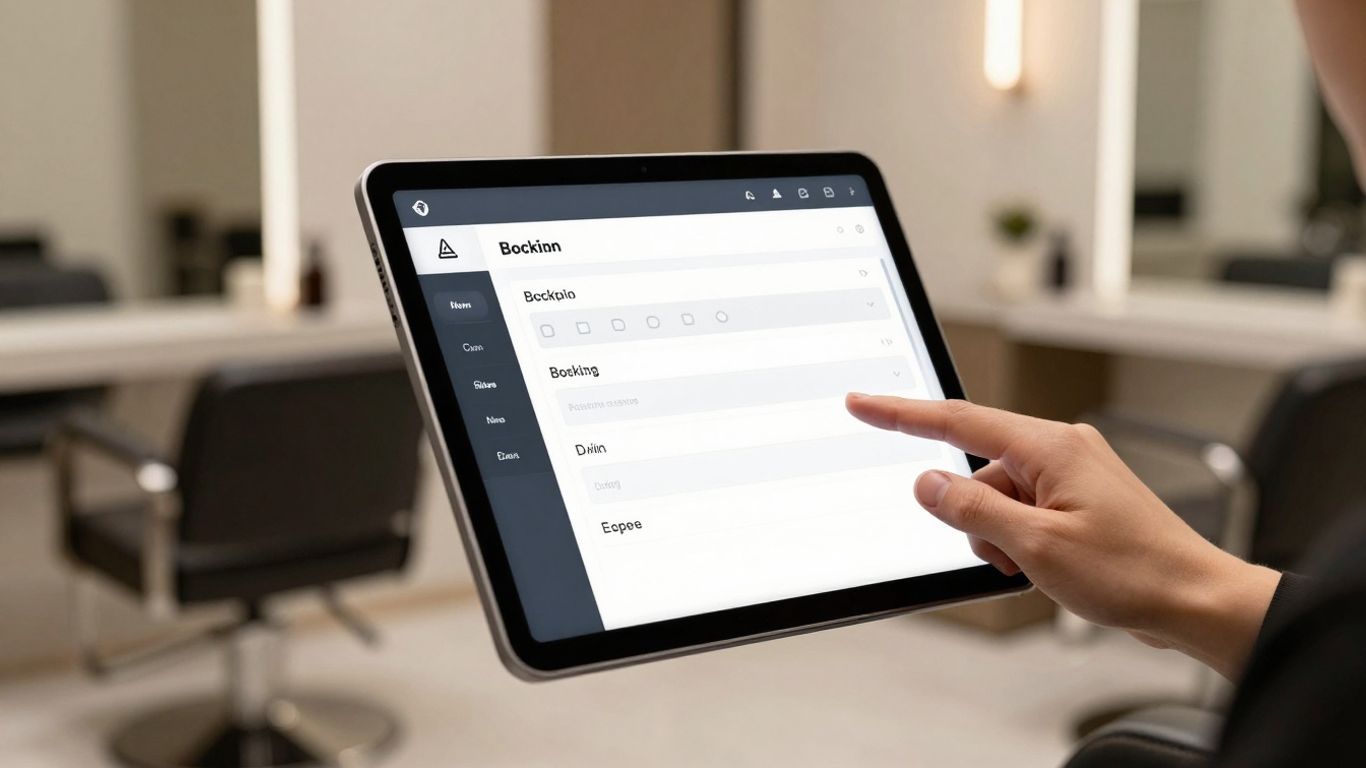 Salon booking system interface on a tablet.