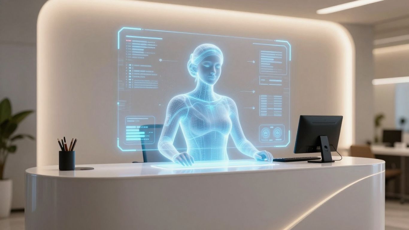 AI assistant at a business front desk.