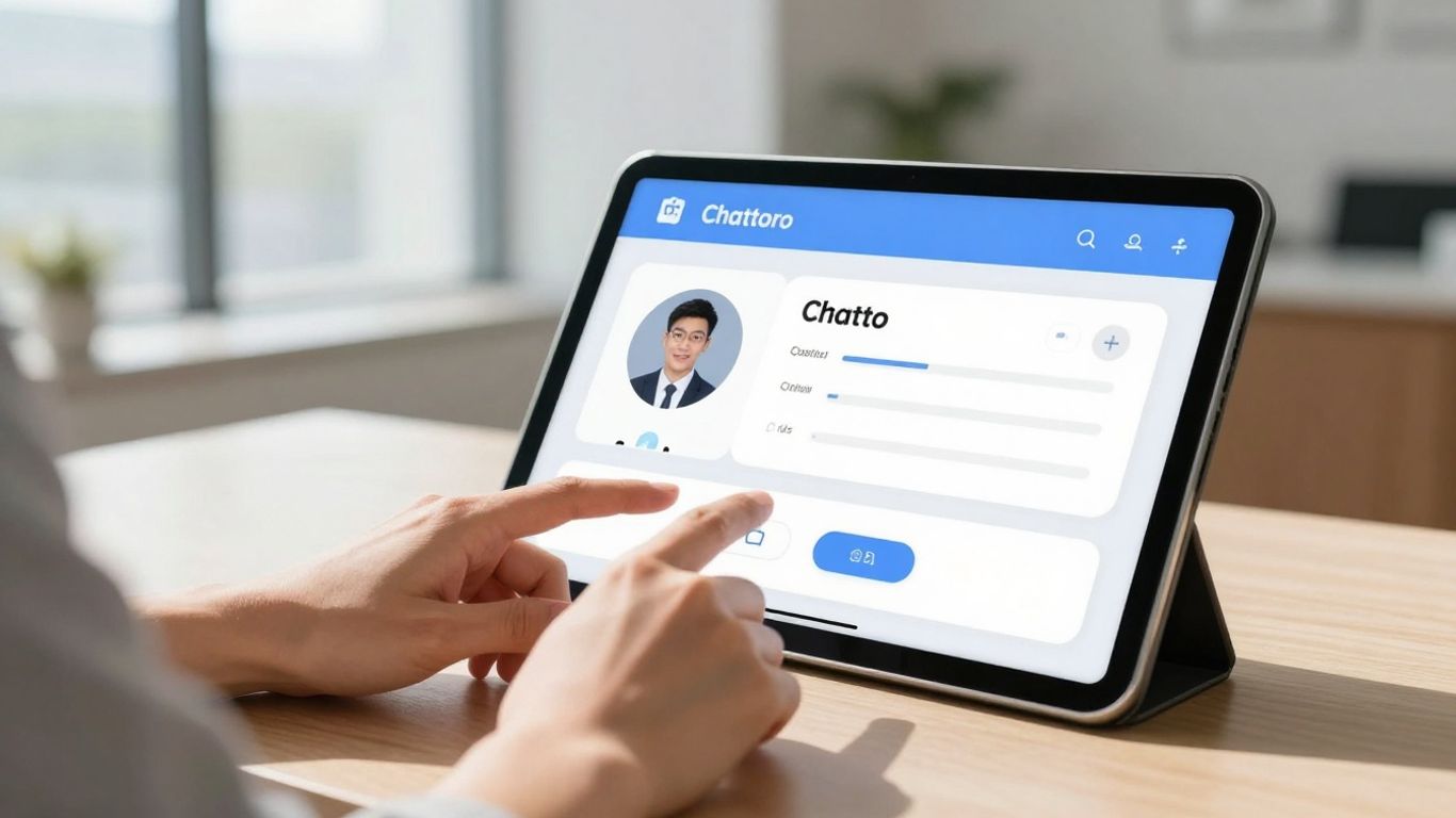 Real estate chatbot interface on tablet in office