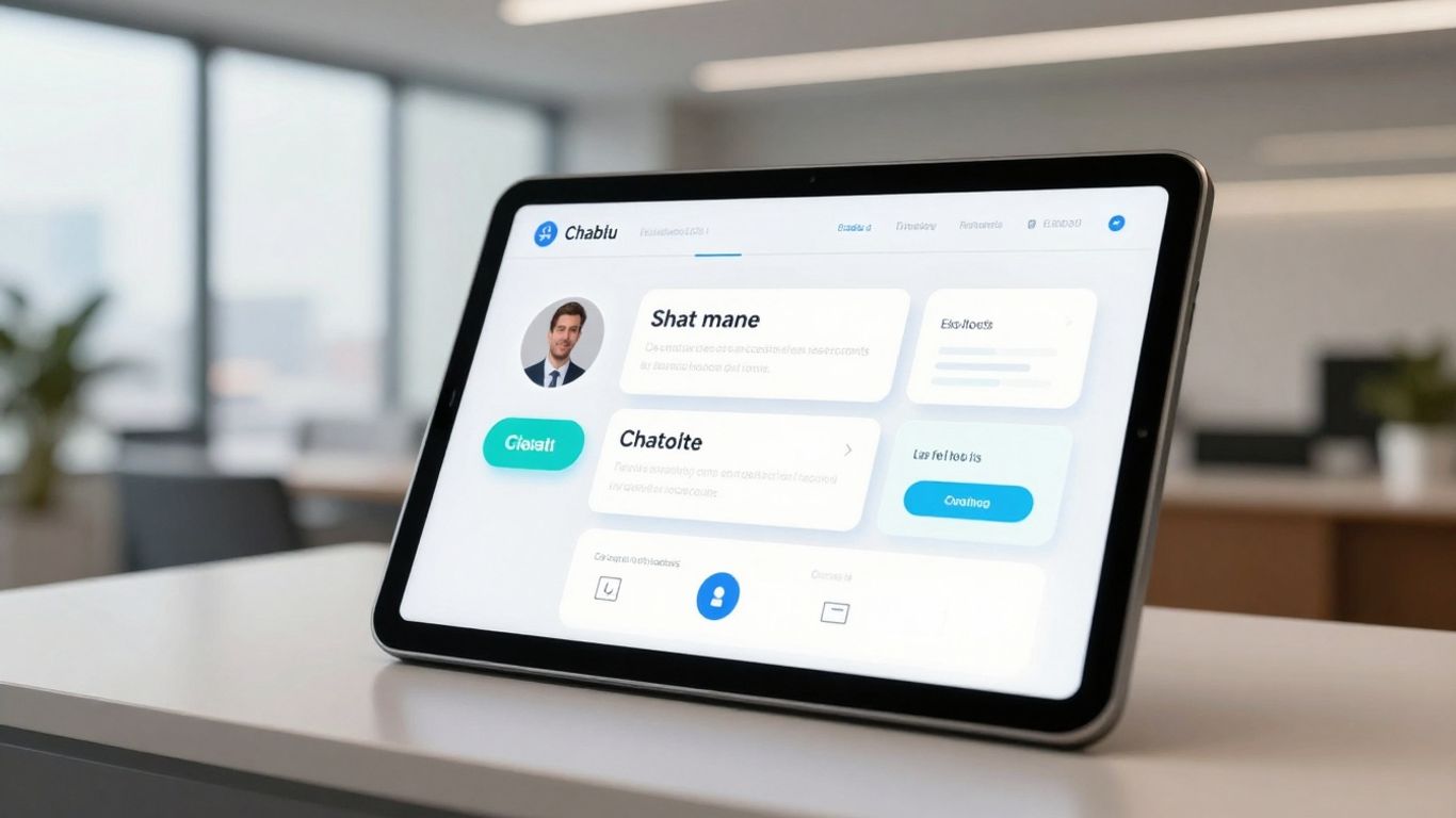 Real estate chatbot interface on a tablet in an office.