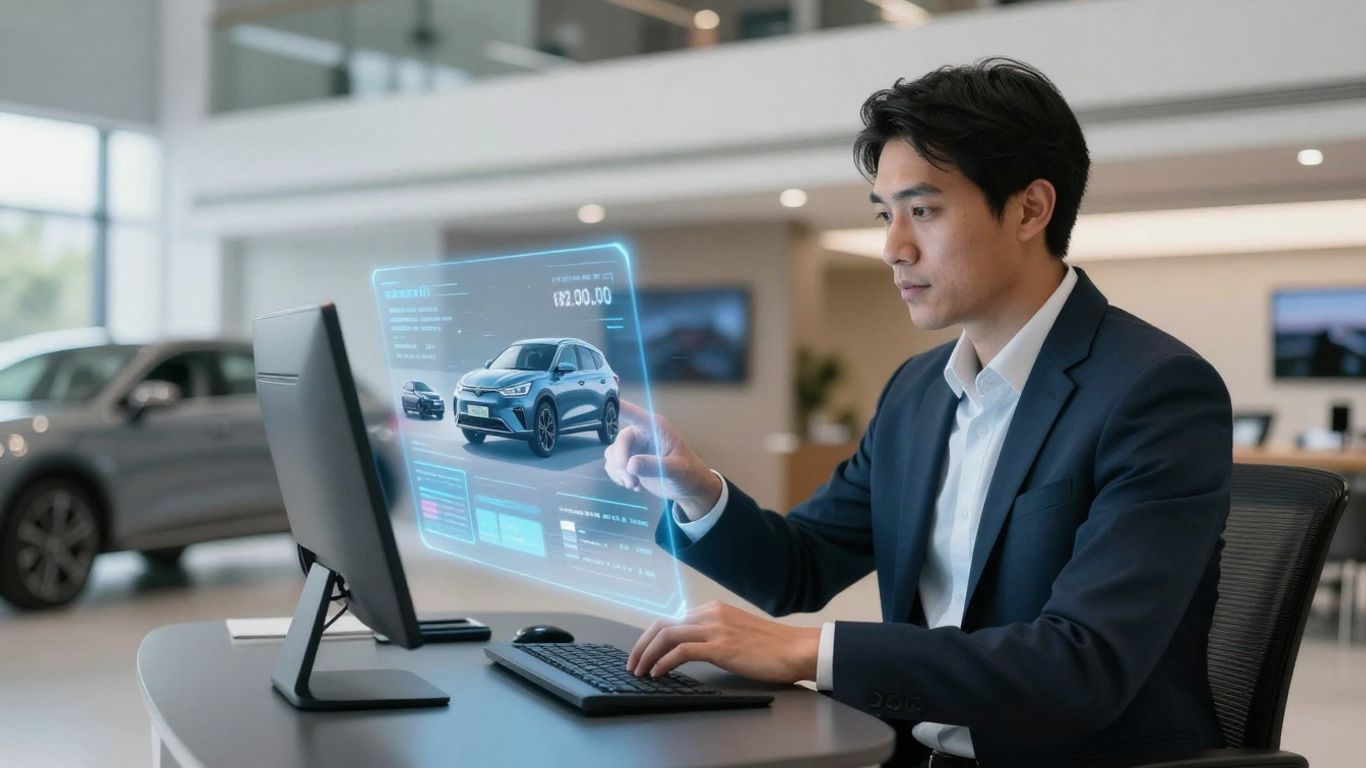 Dealership virtual assistant interface with car models.