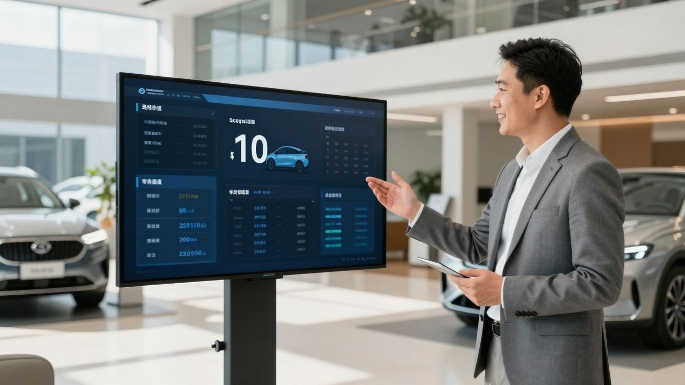 Dealership professional using virtual assistant for auto sales.