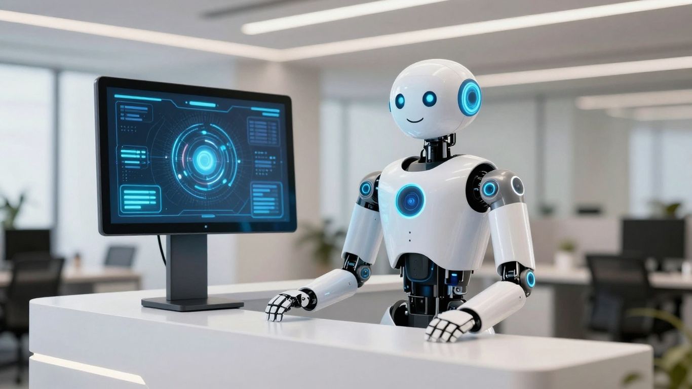 AI robot at a property management front desk.