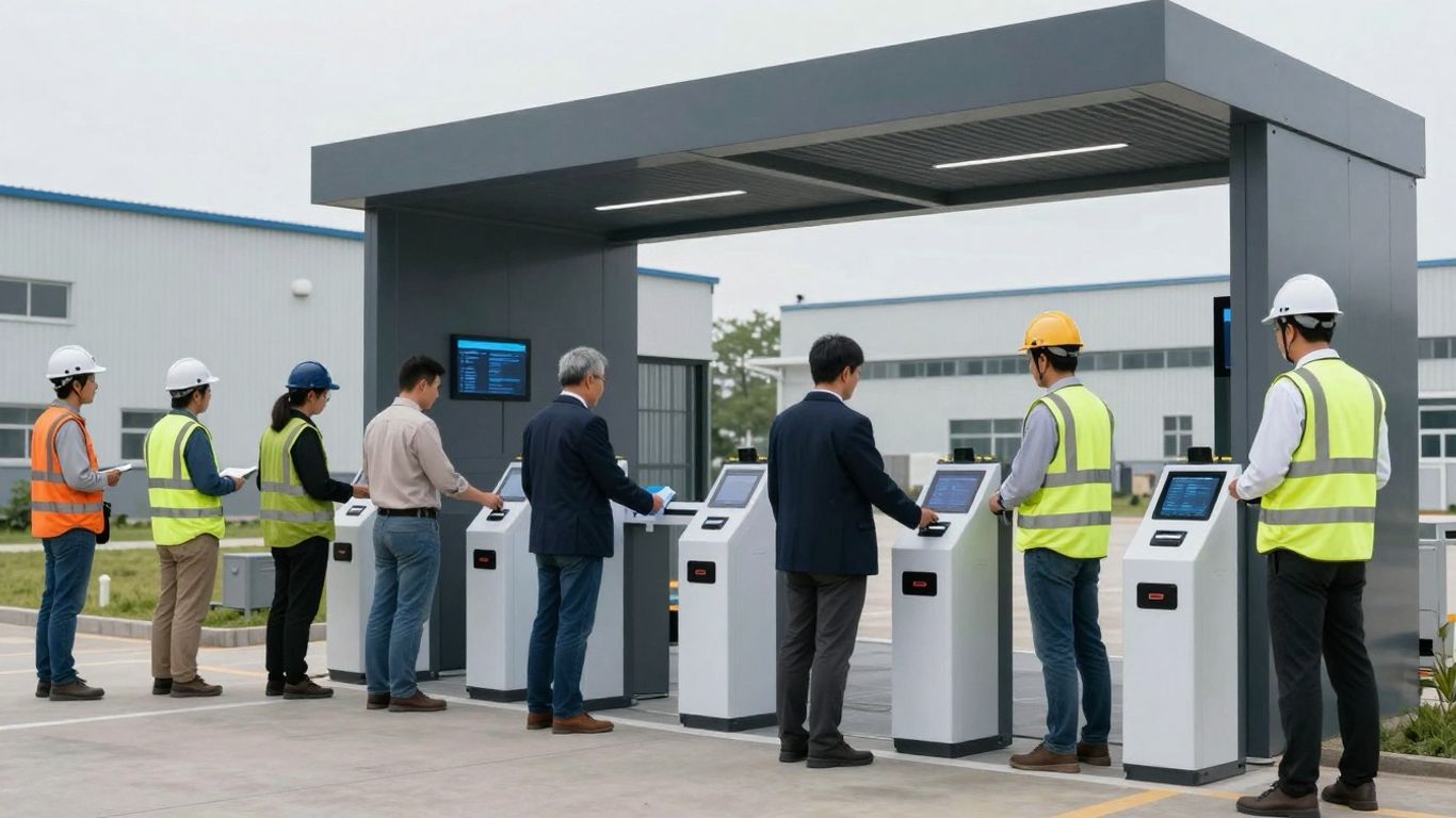 AI visitor management system at an industrial site entrance.