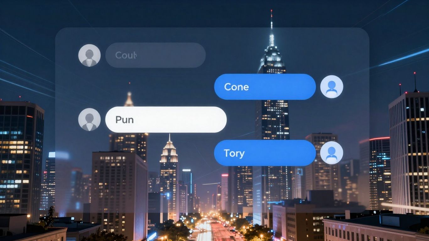 Chatbot interface integrated with futuristic real estate cityscape.