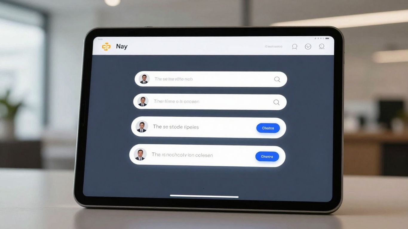 AI chatbot interface on a tablet in a real estate setting.