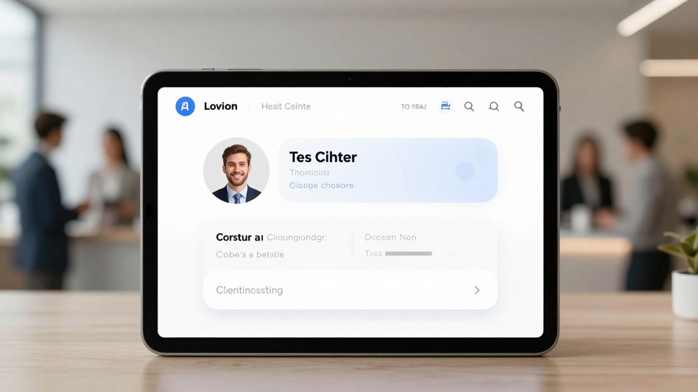 AI chatbot interface on a tablet in a real estate office.