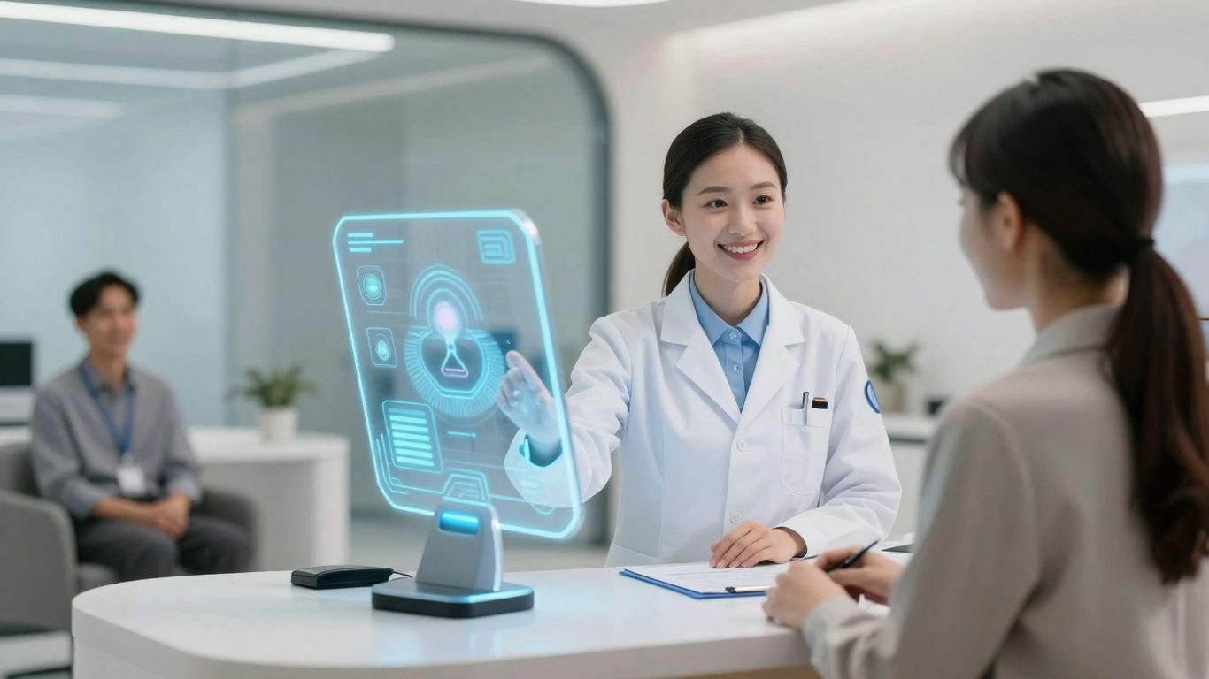 AI front desk in a modern medical office.