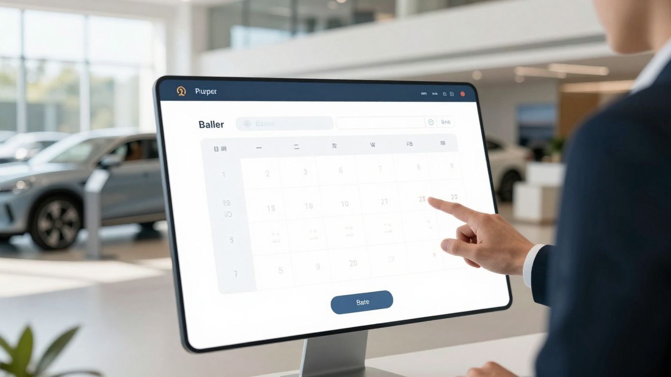 Dealership appointment automation interface on a digital screen.