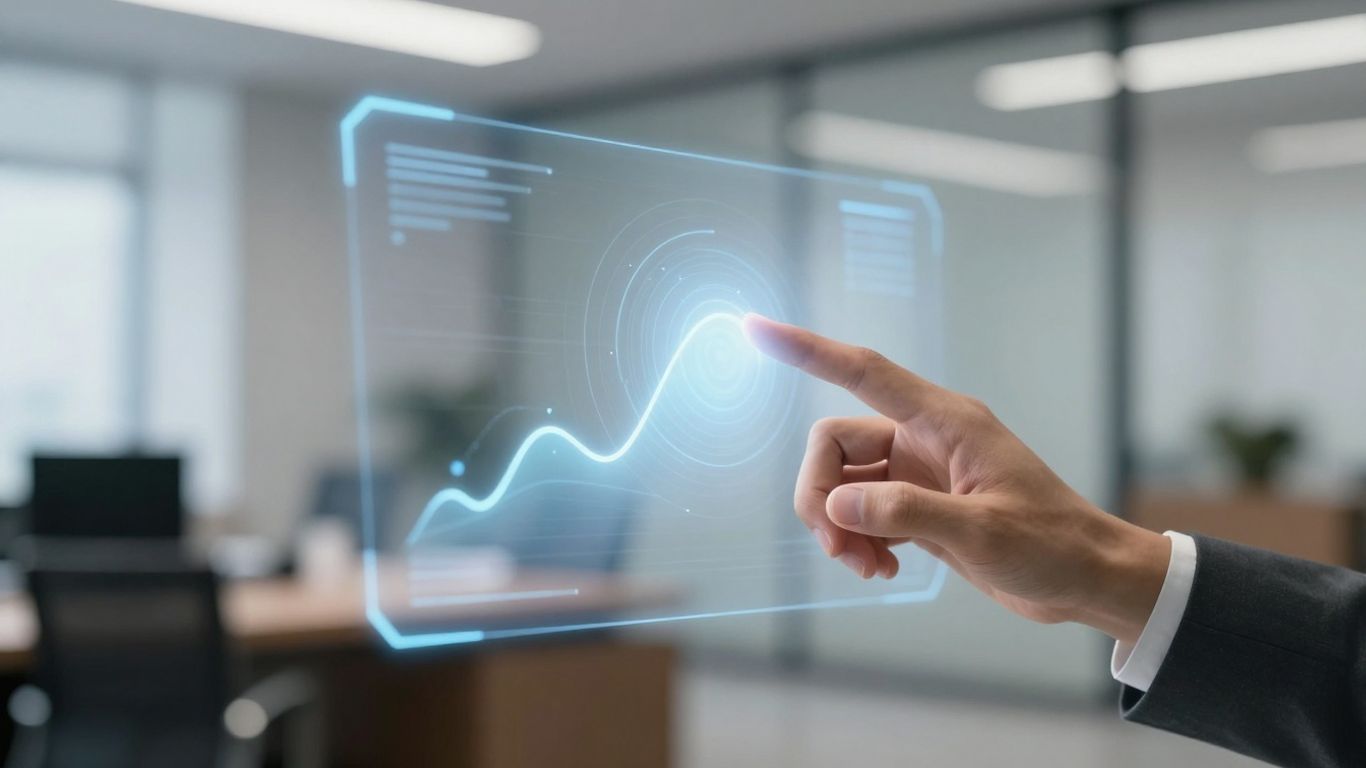 AI receptionist interface interacting with a human hand.