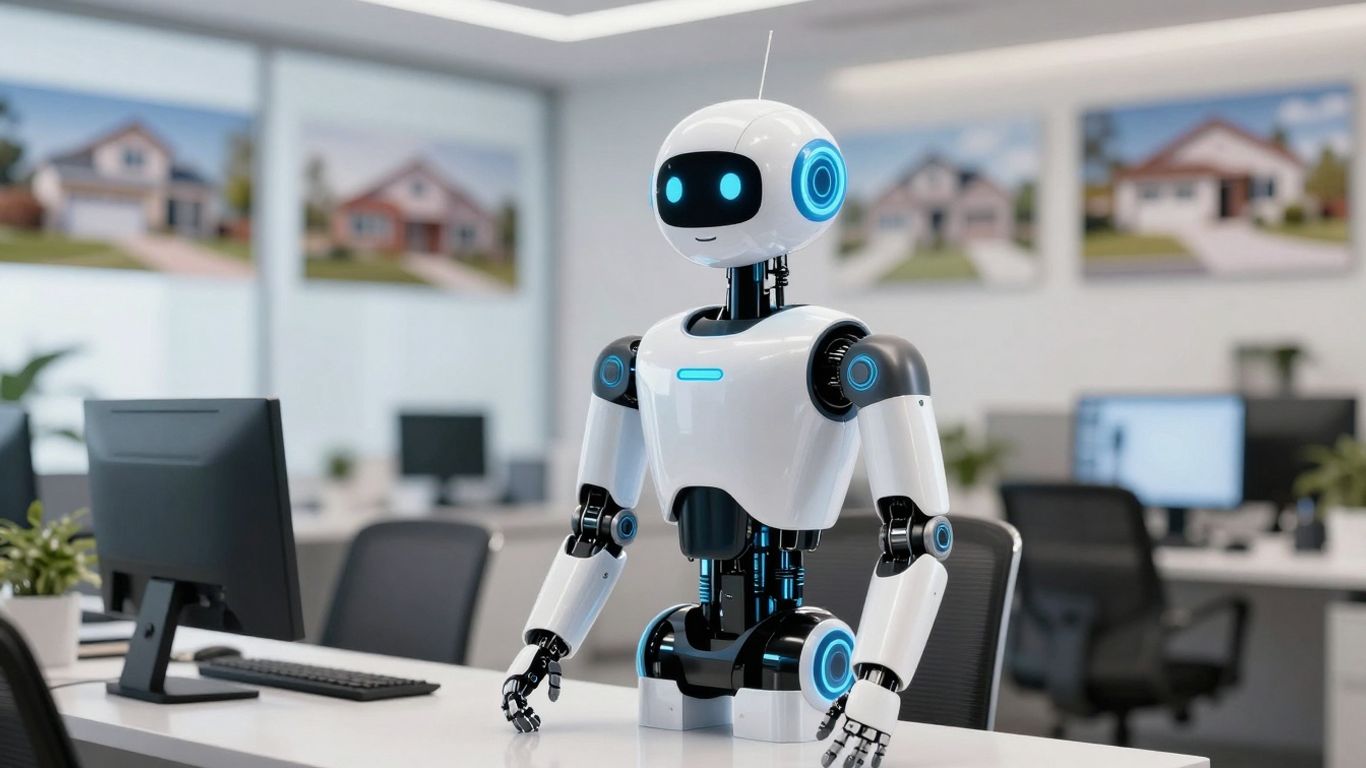 AI receptionist in a modern real estate office.