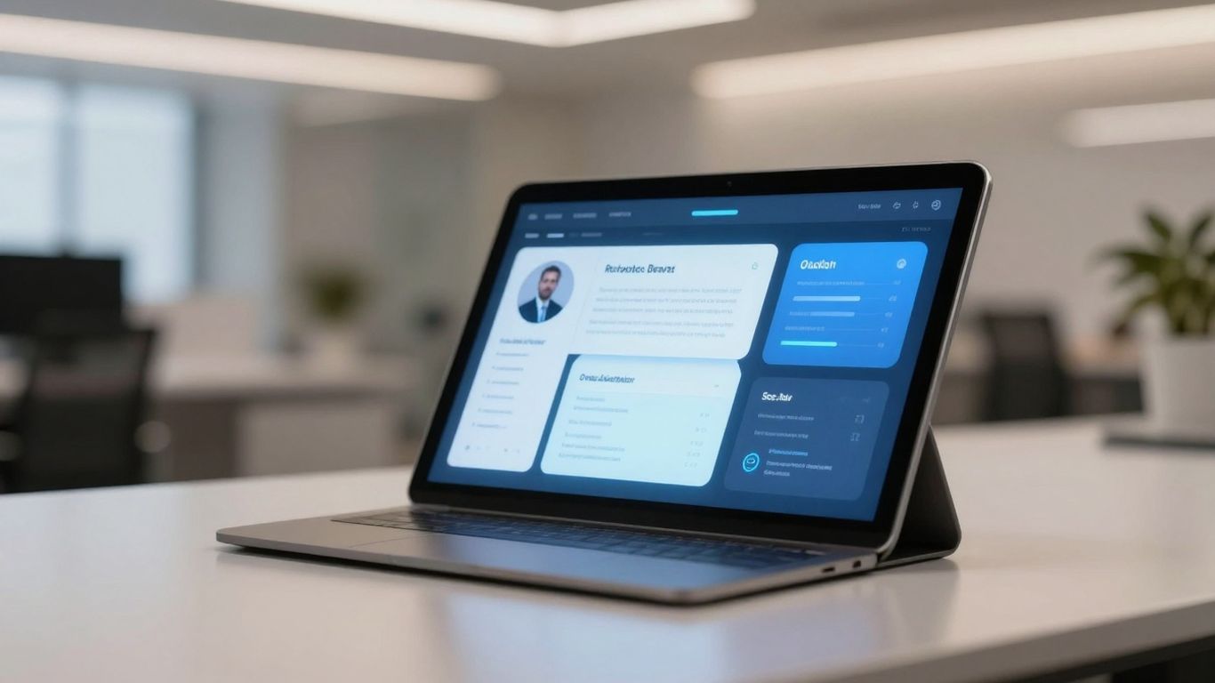 AI receptionist interface on a tablet in an office.