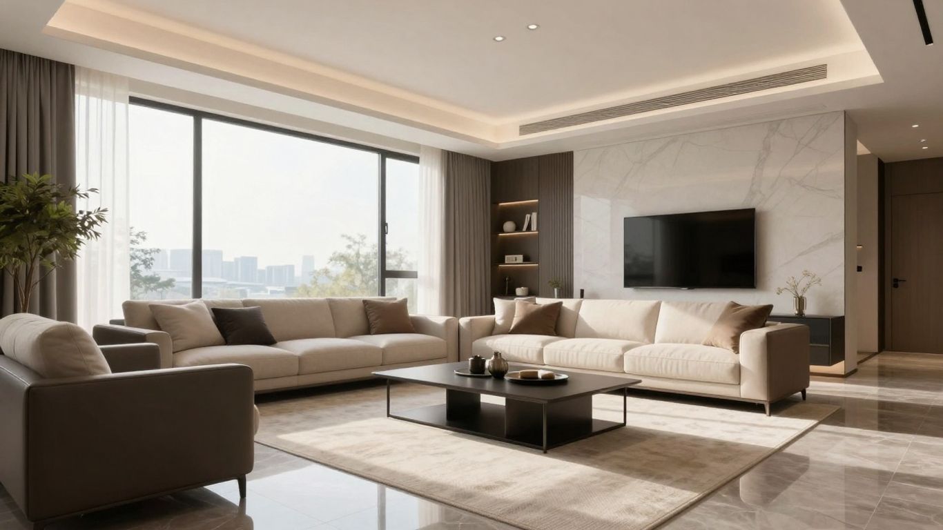 AI virtual staging of a modern living room.