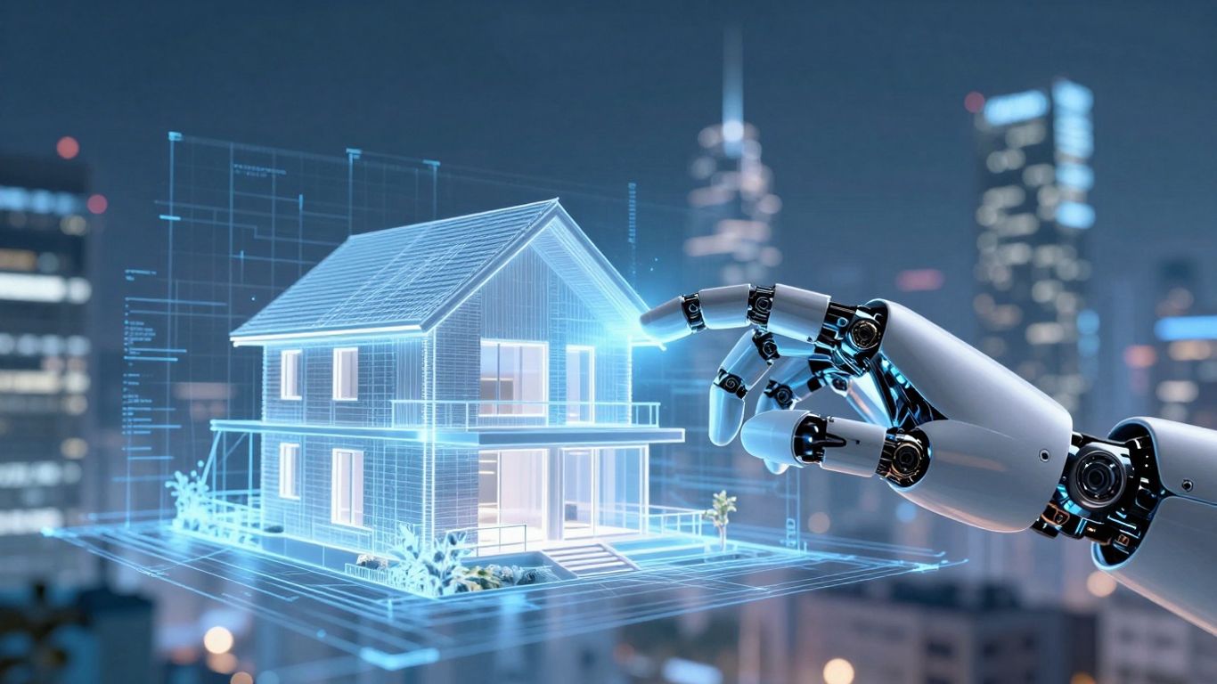 AI agent and futuristic house blueprint