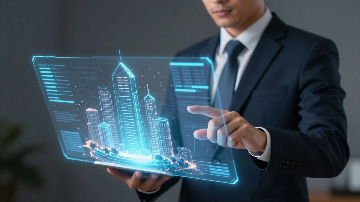 Real estate agent using AI technology for property analysis.