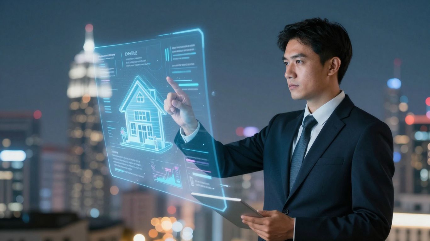 AI transforming real estate market with futuristic technology.