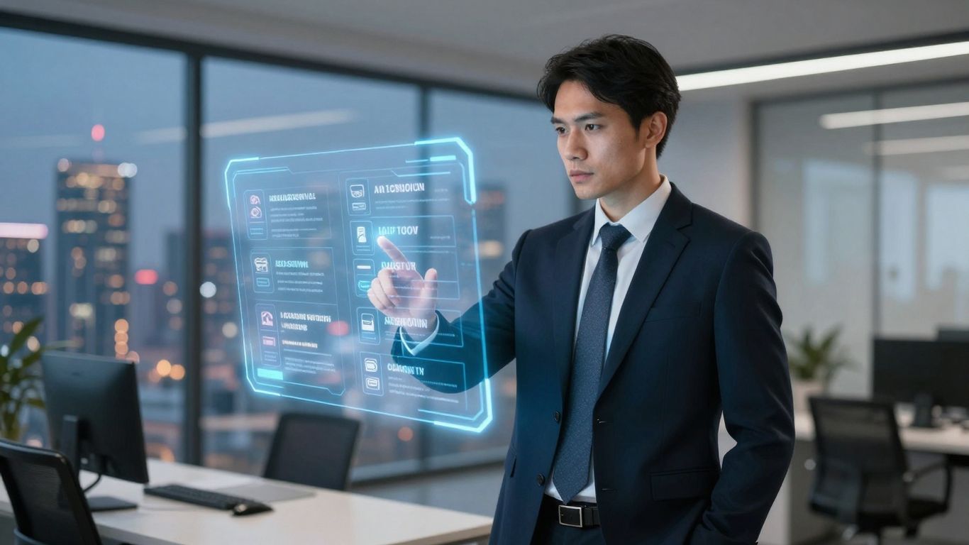 Real estate agent using AI for property marketing.