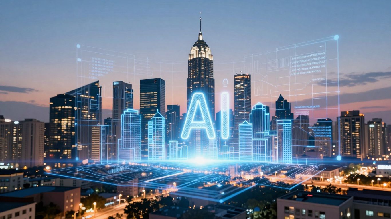 AI analyzing real estate investments in a cityscape.