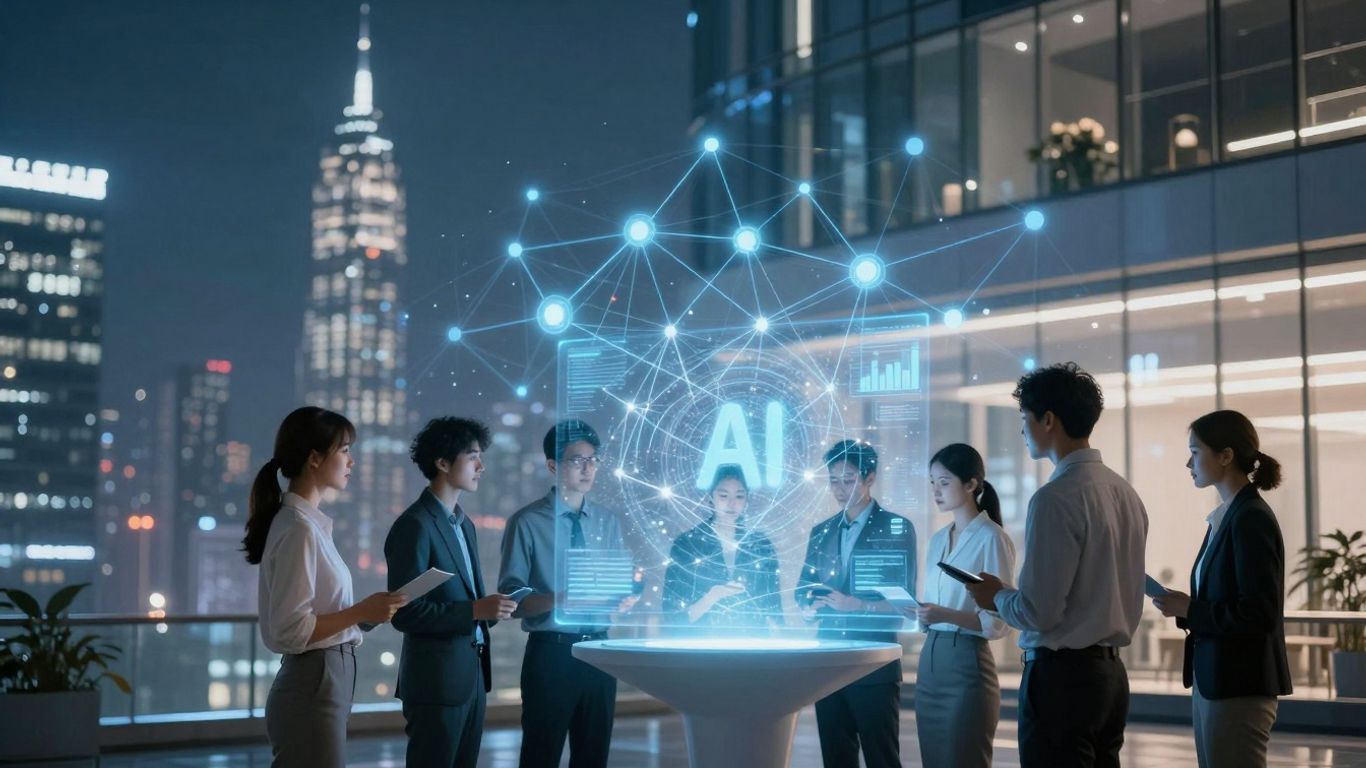 AI and business professionals collaborating on real estate leads.