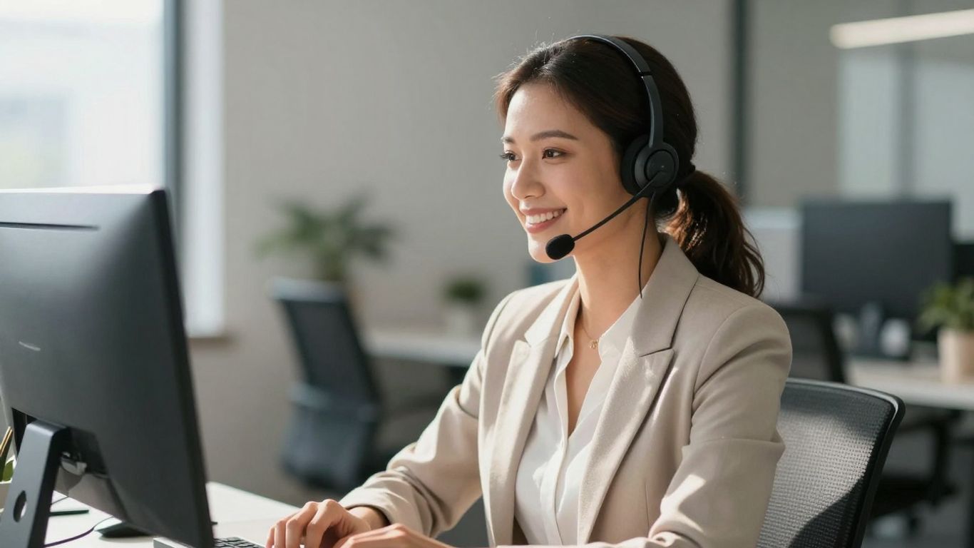 Professional woman with headset, answering service