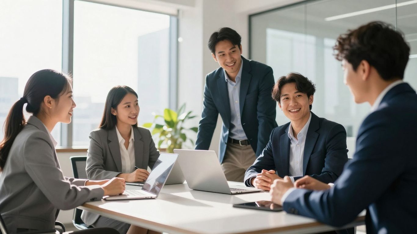Real estate agents collaborating in a modern office.