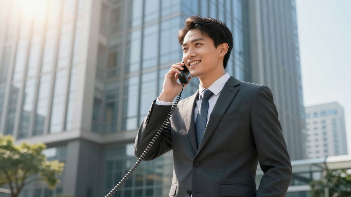 Real estate agent answering phone in office