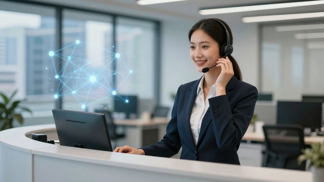 Real estate agent using phone answering service technology.